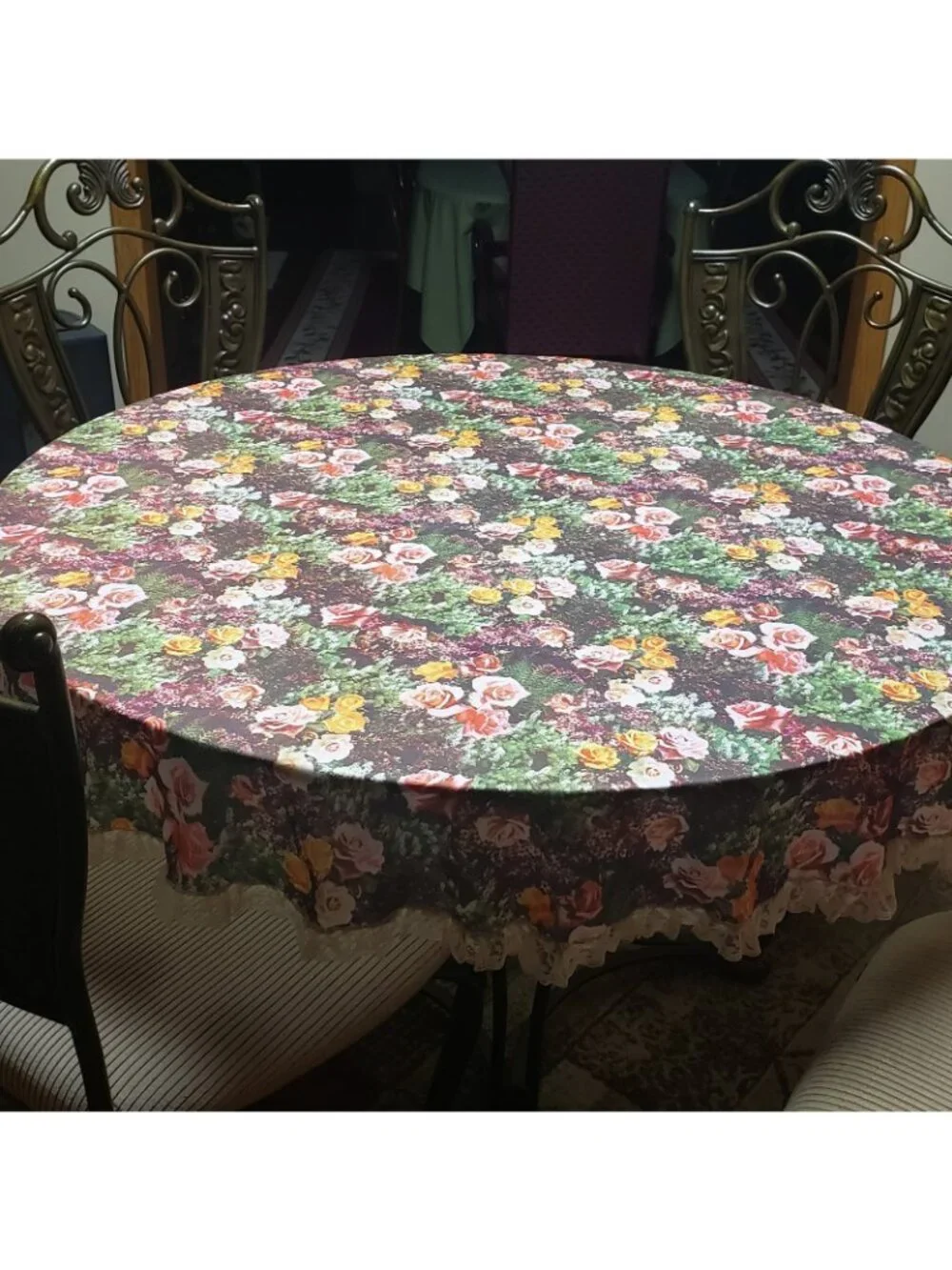 Set Of Three 3 Vintage Round Cloth Fabric Tablecloths Polyester